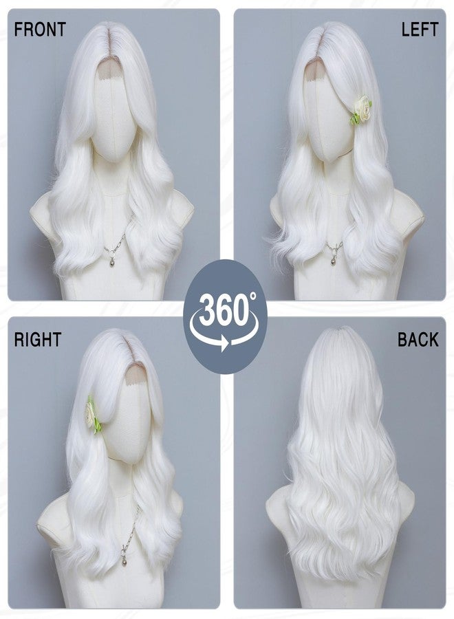 MORICA White Wigs for Women 18 Inch Middle Part Medium Length Short Curly Wavy Wigs,Natural Synthetic Hair Womens Wigs for Daily Party/Halloween Use（18inch，White） - Image 5